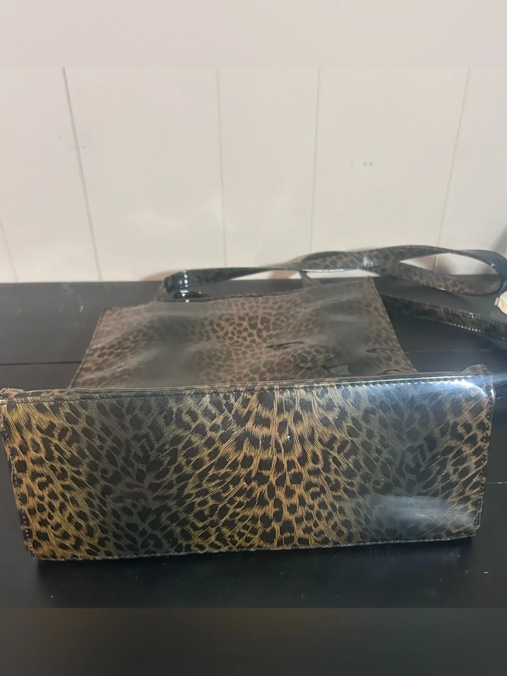 Chateau Leopard Print Patent Tote in Brown and Black